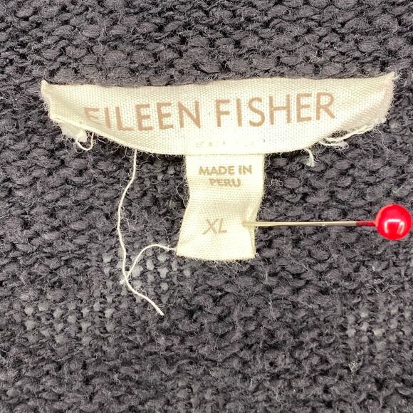 EILEEN FISHER Cardigan XL Organic Cotton Slub Shawl Draped Open Front Gray - Picture 5 of 14